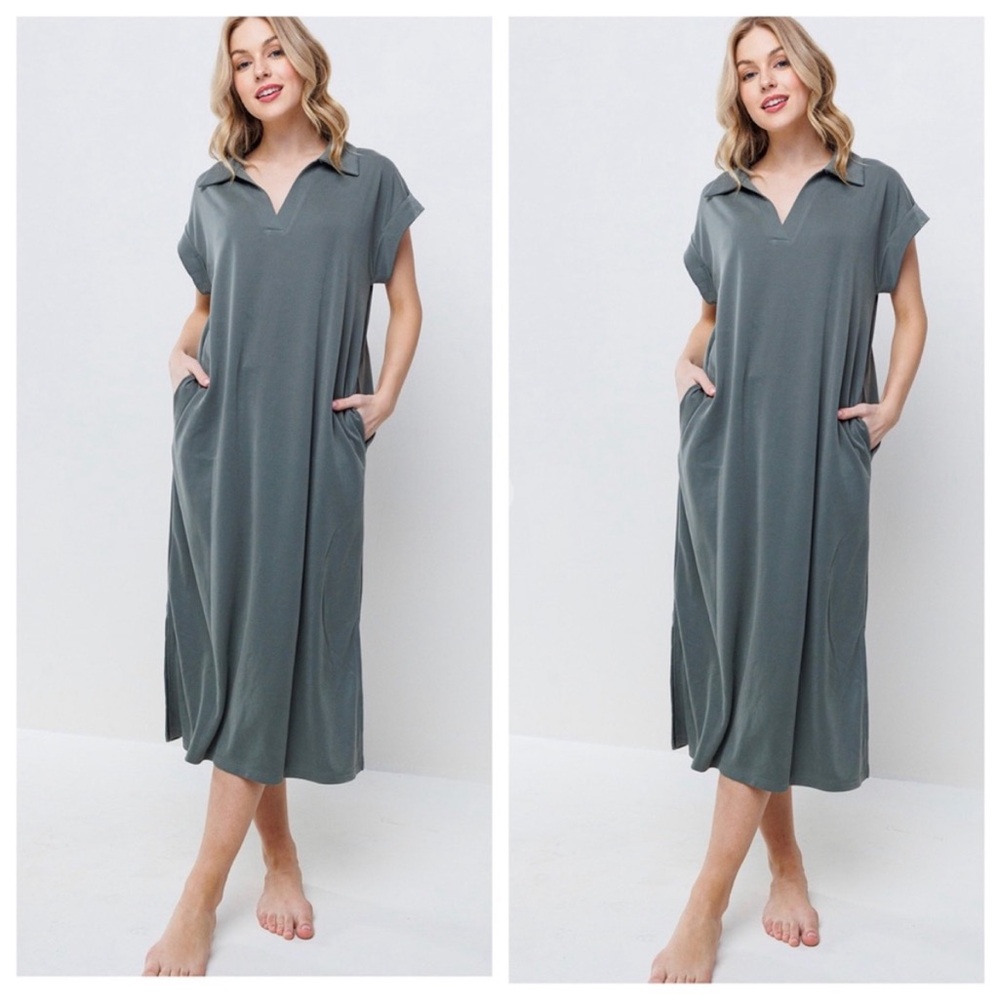 NWOT Ces Femme Olive Roll-Up Short Sleeve Dress